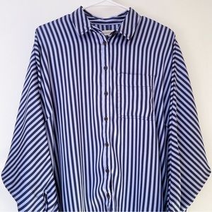 Urban Outfitters | Navy Batwing Oversized Striped Button Down Collar Shirt